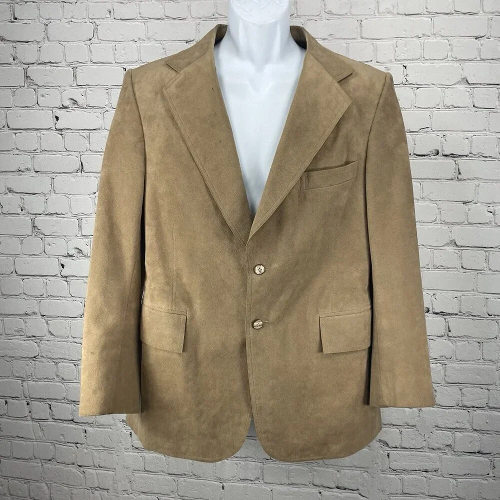 M K Loo Brown Suede Like Handmade Custom Tailor 2 Button Blazer Jacket Size 38